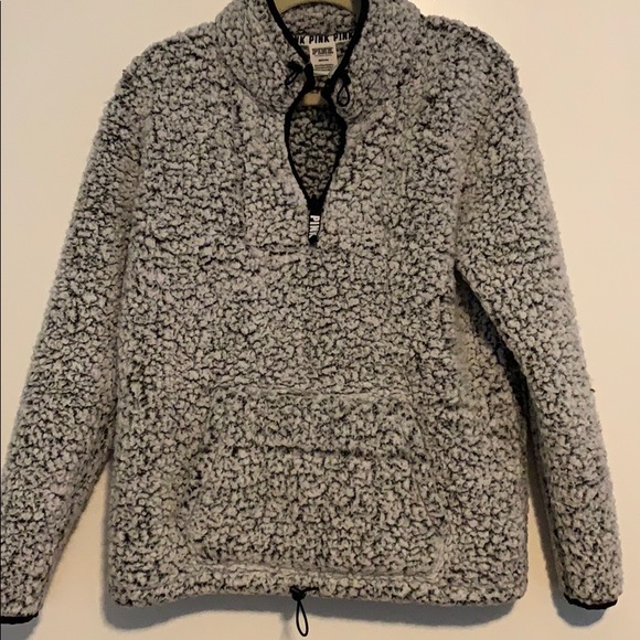 PINK Victoria's Secret Tops - VS PINK grey marl 1/4 zip Sherpa pullover